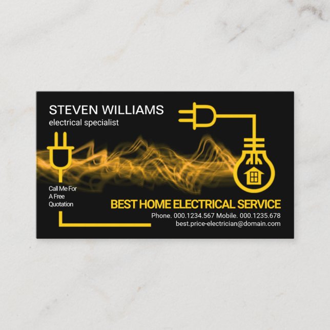 Yellow Electric Circuit Lightning Electrician Business Card (Front)