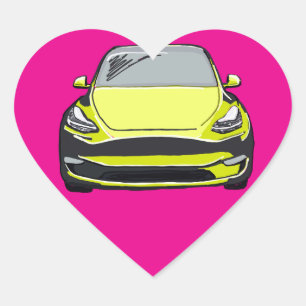 Yellow Electric Vehicle SUV Car Drawing Heart Sticker