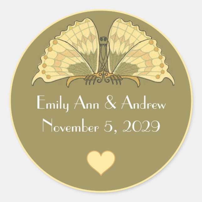 Yellow Elegance Art Deco Butterfly  Classic Round Sticker (Front)