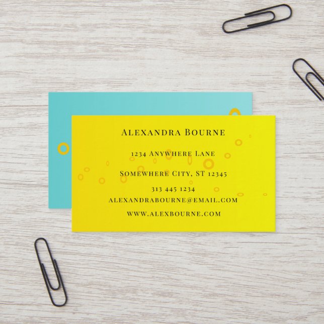 Yellow Elegance & Blue Paint Splat  Business Card (Front/Back In Situ)