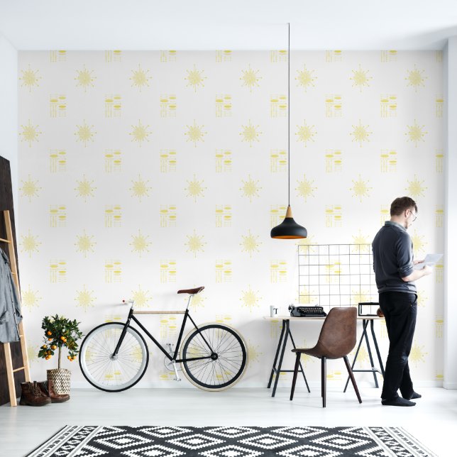 Yellow Elegance Mid-Century Modern Atomic MCM Wallpaper (Living Room)