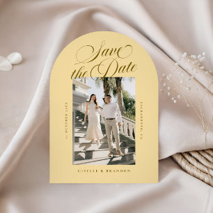 Yellow Elegant Calligraphy Save the Date Photo