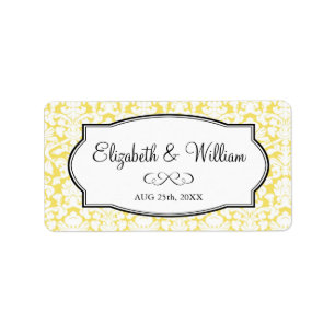 Yellow elegant damask border wedding favour tag
