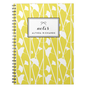 Yellow Elegant Floral Vines Pattern Personalised Notebook