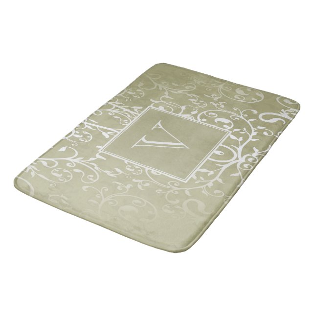 Yellow Elegant Flourish Monogram Bath Mat (Angled)