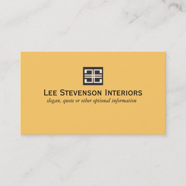 Yellow Elegant Geometric Interior Design Business Card (Front)