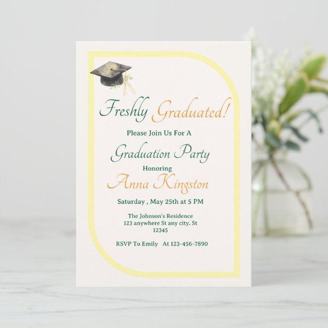 Yellow elegant Graduation Invitation (Standing Front)