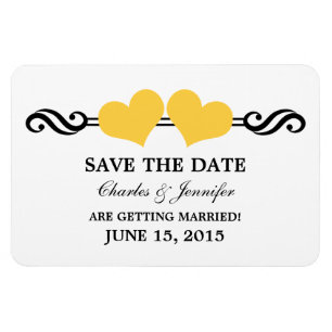 Yellow Elegant Hearts Save the Date Magnet