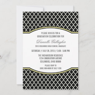 Yellow Elegant Quatrefoil Graduation Invitation