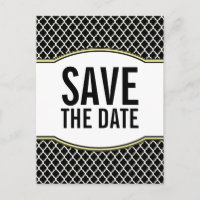 Yellow Elegant Quatrefoil Save the Date Postcard