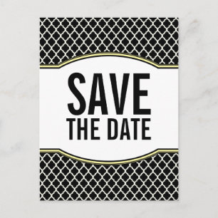 Yellow Elegant Quatrefoil Save the Date Postcard
