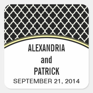 Yellow Elegant Quatrefoil Wedding Stickers