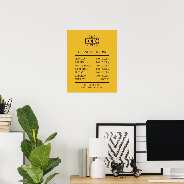 Yellow Elegant Simple Business Opening Hours Poster (Home Office)