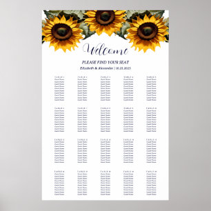 Yellow elegant sunflowers wedding seating chart