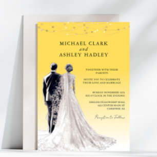 Yellow Elegant Traditional Bride Groom Wedding Invitation