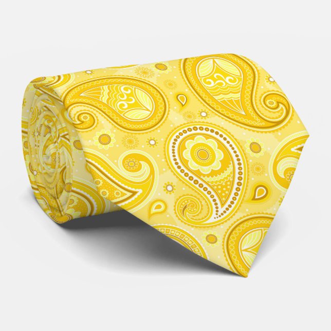 Yellow elegant vintage paisley pattern tie (Rolled)