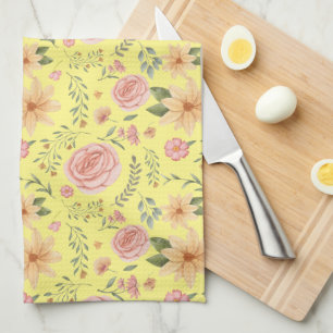 Yellow Elegant Vintage Wildflower Pattern  Tea Towel