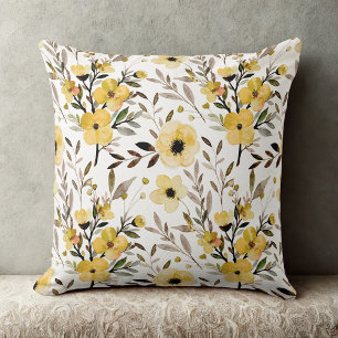 Yellow Elegant vintage wildflowers floral pattern  Cushion