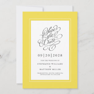 Yellow Elegant Wedding Calligraphy Script Chic Save The Date