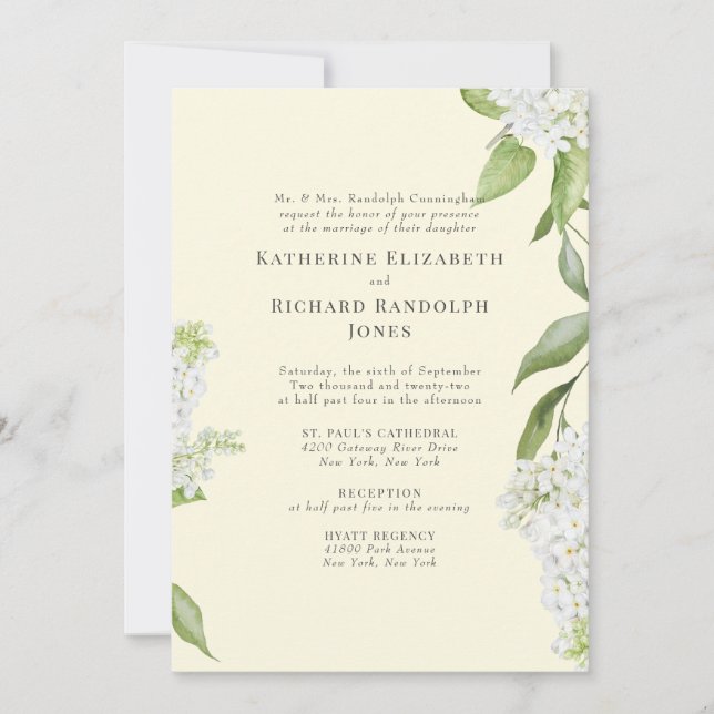 Yellow Elegant White Hydrangea Wedding Invitation (Front)