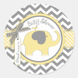 Yellow Elephant and Chevron Print Baby Shower Classic Round Sticker