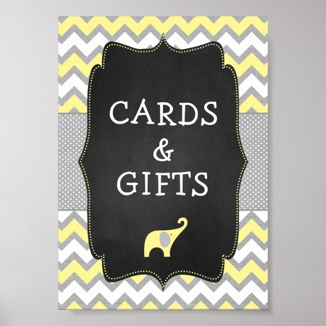 Yellow Elephant Baby Shower 5x7 Sign (Front)