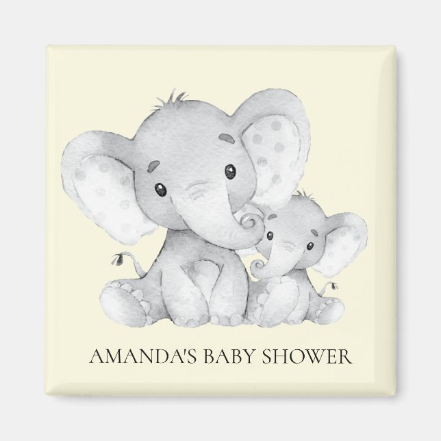 Yellow Elephant Baby Shower Favour Magnet (Front)