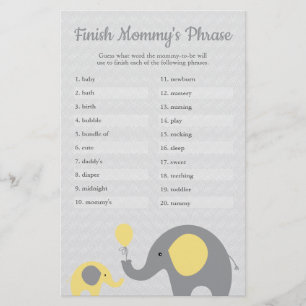 Yellow Elephant Baby Shower Finish Mummy's Phrase Flyer