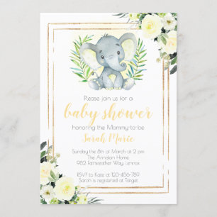 Yellow Elephant Baby Shower Invitation