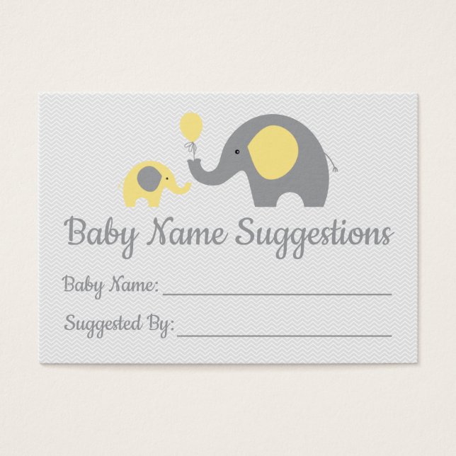Yellow Elephant Baby Shower Name Suggestion Cards (Front)