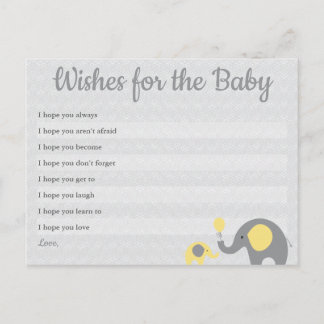 Yellow Elephant Baby Shower Wishes for Baby Cards