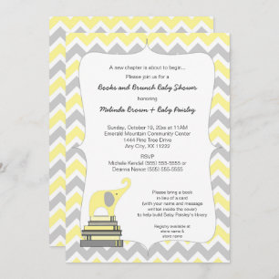 Yellow Elephant Book Baby Shower, books and brunch Invitation