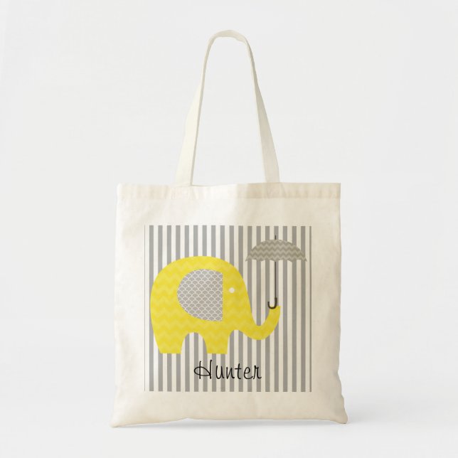 Yellow Elephant Grey Stripe  Umbrella Custom Bag (Front)
