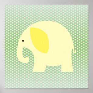 Yellow Elephant on Mint Green Poster