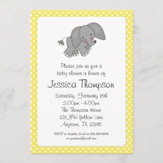 Yellow Elephant Polka Dots Baby Shower Invitation
