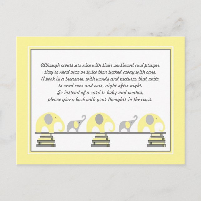 Yellow Elephants Insert for Book Baby Shower Invitation Postcard (Front)