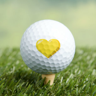 Yellow Emoji Heart and Your Name Golf Balls