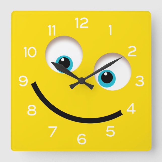 Yellow Emoji Square Wall Clock (Front)