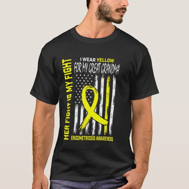 Yellow Endometriosis Awareness Great Grandma Flag  T-Shirt (Front)