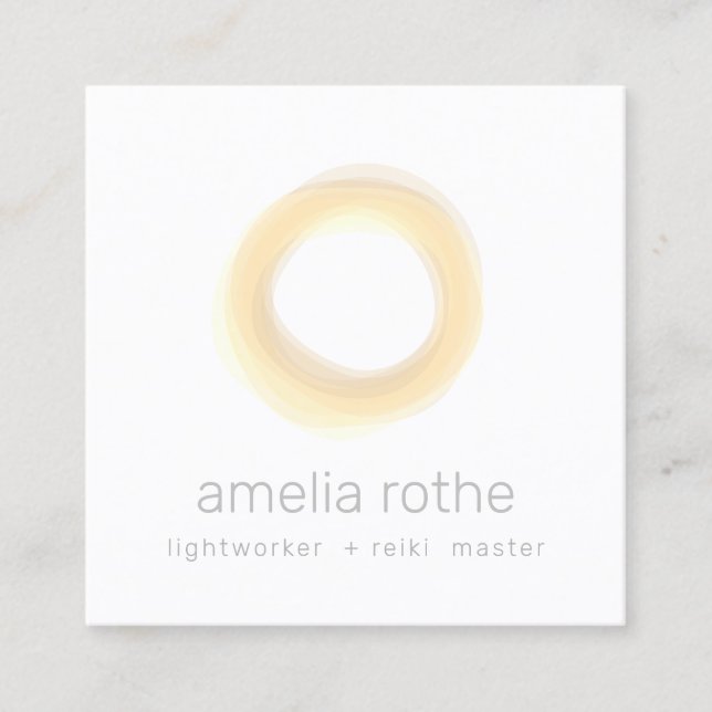 Yellow Energy Healer Circle Square Business Card (Front)