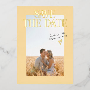 Yellow Engagement Photo Save The Date Foil Card