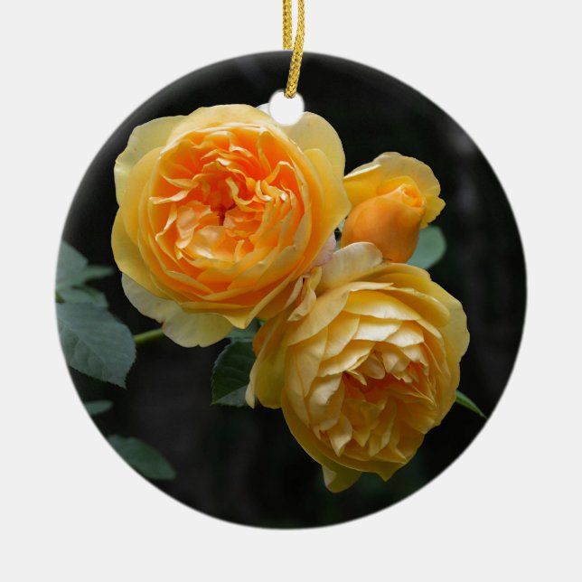 Yellow English Roses Ceramic Tree Decoration (Front)