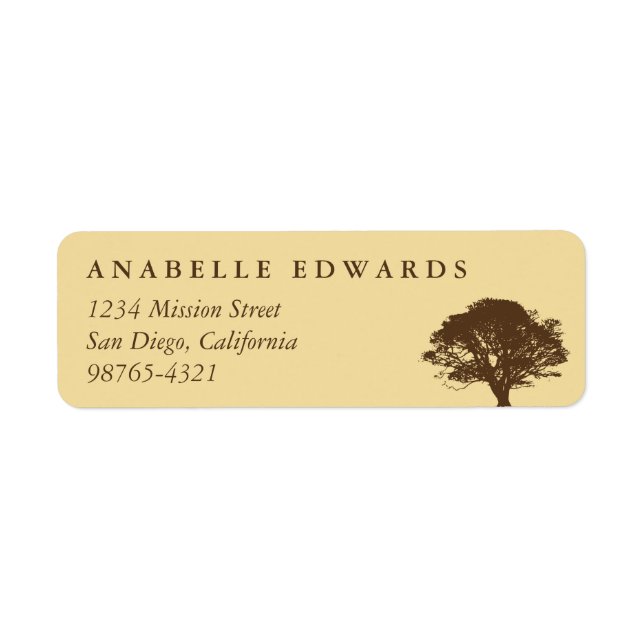 Yellow eternal oak tree custom return address label (Front)