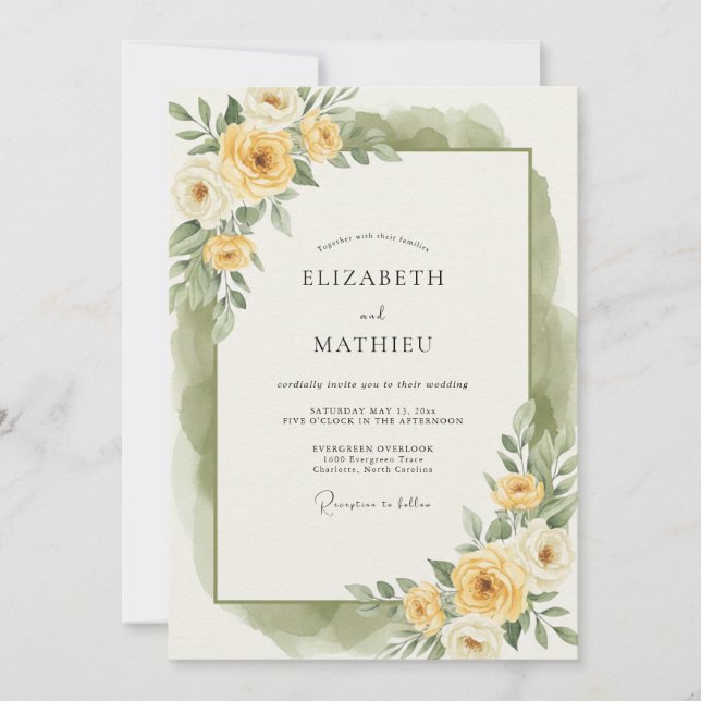 Yellow Ethereal Bloom Wedding Invitation (Front)