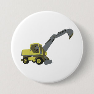 Yellow Excavator Construction Machinery 7.5 Cm Round Badge
