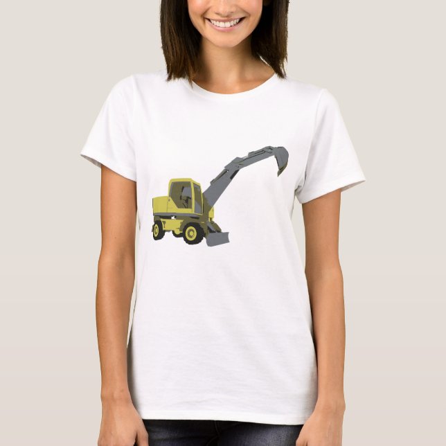 Yellow Excavator Construction Machinery T-Shirt (Front)