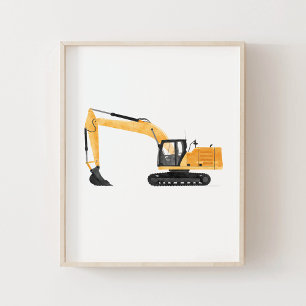 Yellow Excavator Contruction Kids Room Decor