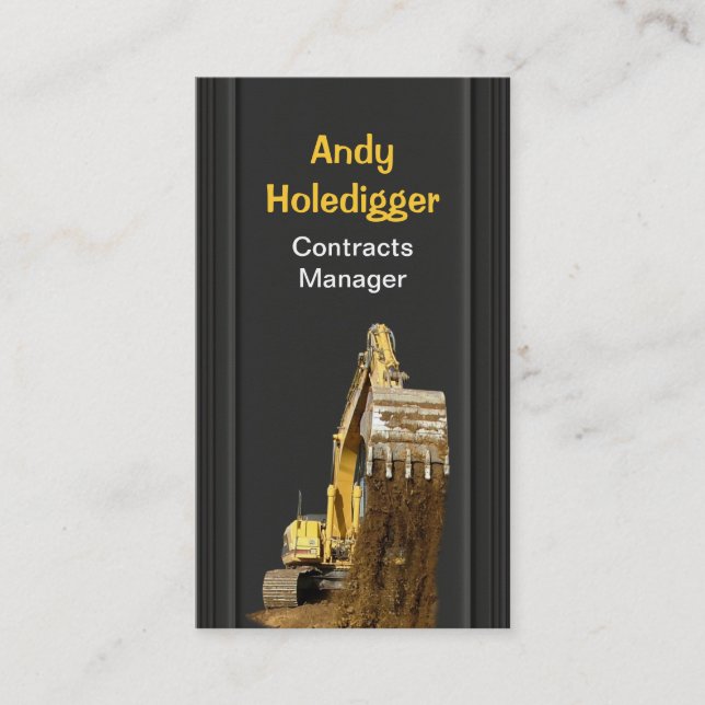 Yellow excavator discharging soil business card (Front)