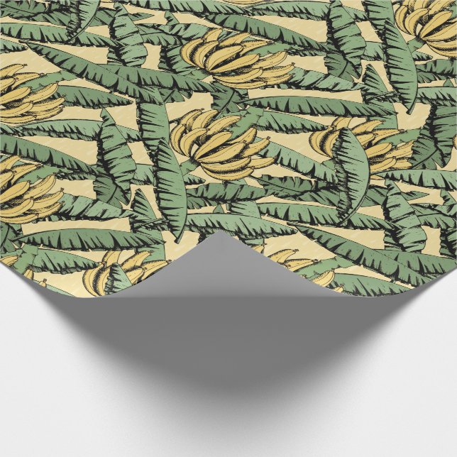 Yellow Exotic Bananas and Leaves Wrapping Paper (Corner)