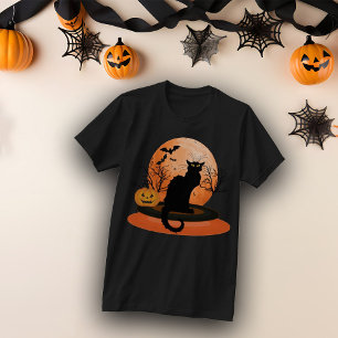Yellow Eye Black Halloween Cat T-Shirt